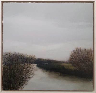 This original painting by Anna Boss is an artwork created in acrylic and ink. It depicts a riverbank. It is exhibited at Norton Way Gallery Hertfordshire.