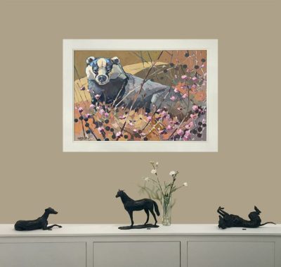Example of how Badger, by Andrew Haslen, could look, in situ. At Norton Way Gallery, Hertfordshire.