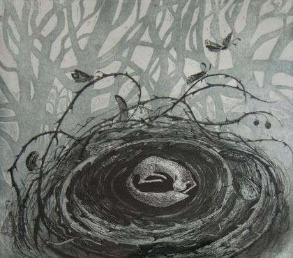 Etching by Flora Maclachlan at Norton Way Gallery, Hertfordshire