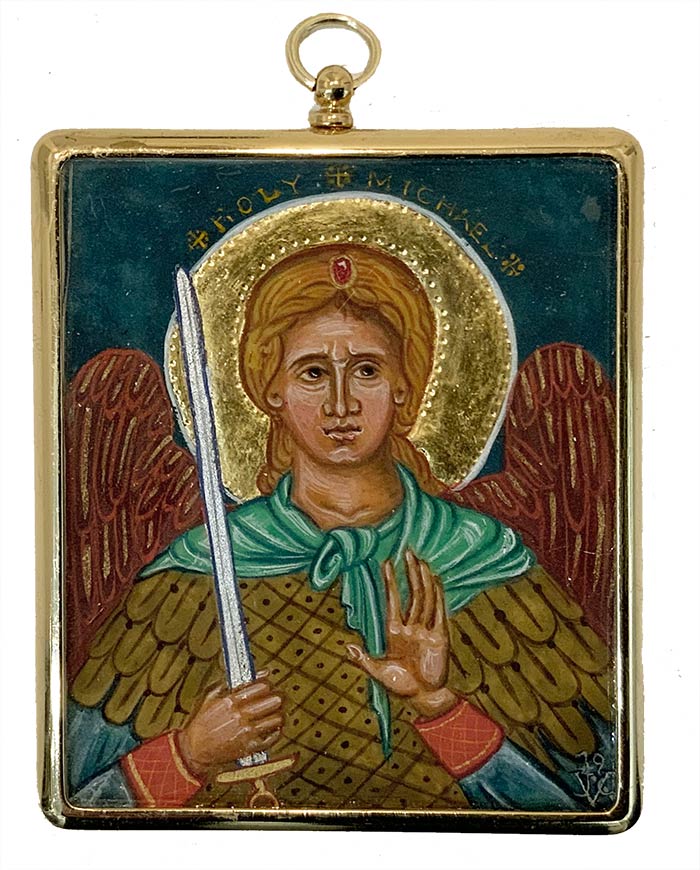 St Michael Archangel by Juliet Venter. Exhibited at Norton Way Gallery Hertfordshire