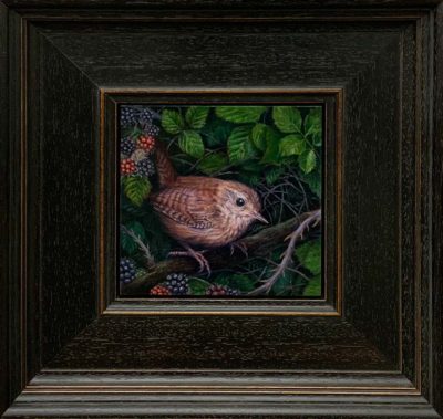 Bramble King by Collette Hoefkens, exhibited at Norton Way Gallery Hertfordshire. This original oil painting from Collette Hoefkens is framed in a dark wooden frame and exhibted at norton Way Gallery Hertfordshire.