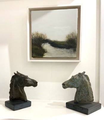 Bronze Sculpture by Debborah Burt. This beautiful small horse bust is cast in Foundry Bronze and displays all of the skills of a Deborah Burt bronze sculpture. It is exhibited at Norton Way Gallery Hertfordshire.