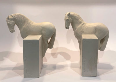Susan Leyland at Norton Way Gallery Hertfordshire. The beautiful ceramic sculpture by equestrian artist Susan Leyland captures and depicts powerful horses emerging from solid clay bases. They are minimal, elegant and beautiful works of art.