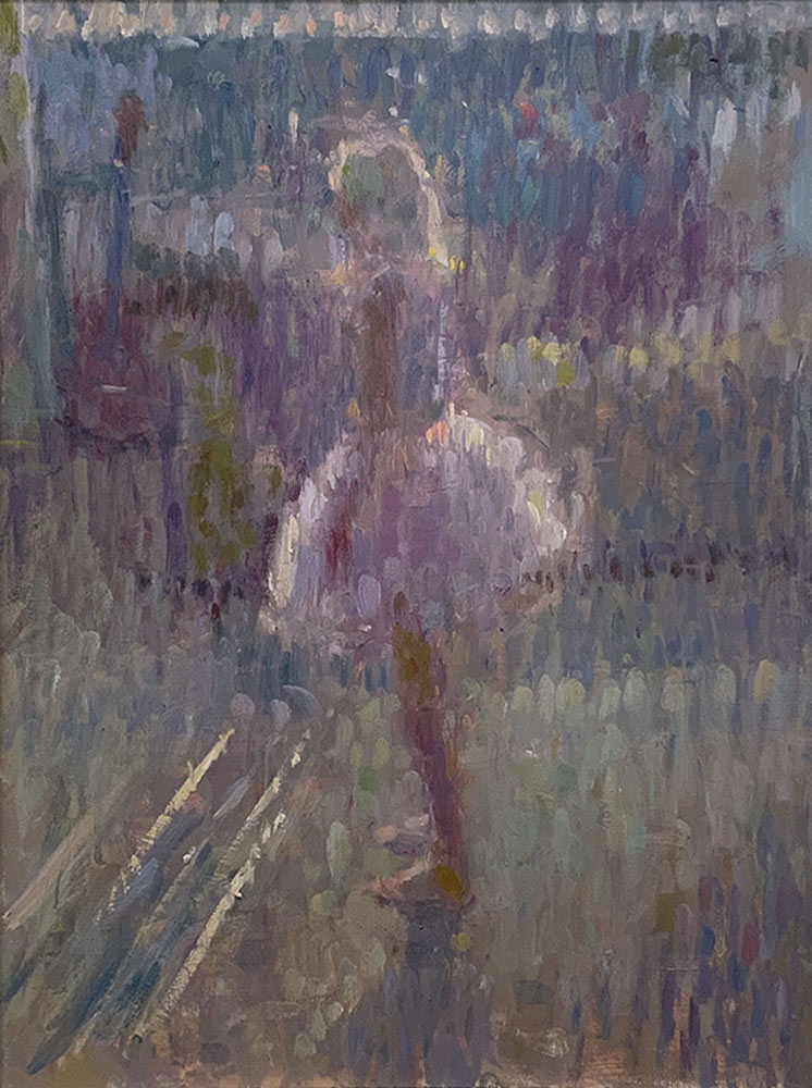 Andrew Farmer at Norton Way Gallery Hertfordshire. This beautiful oil painting by Andrew Farmer depicts the artit's daughter as she prepares to dance. This original artwork is exhibited at Norton Way Gallery Hertfordshire.