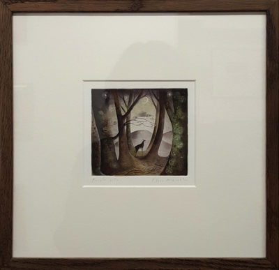Flora Mclachlan at Norton Way Gallery Hertfordshire. This beautiful, small watercolour is an original artwork from Flora McLachlan. The painting depicts a deer surounded by trees.