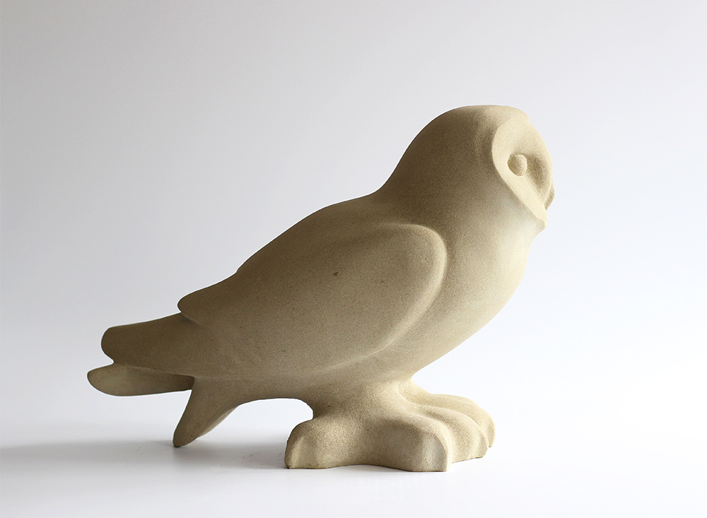 Jennifer Tetlow: This beautiful Owl Sculpture from Jennifer Tetlow is carved from a single block of Yorkstone. As with most Jennifer Tetlow sculpture, it can be enjoyed in the home or garden. This serene work of art is exhibited at Norton Way Gallery Hertfordshire.