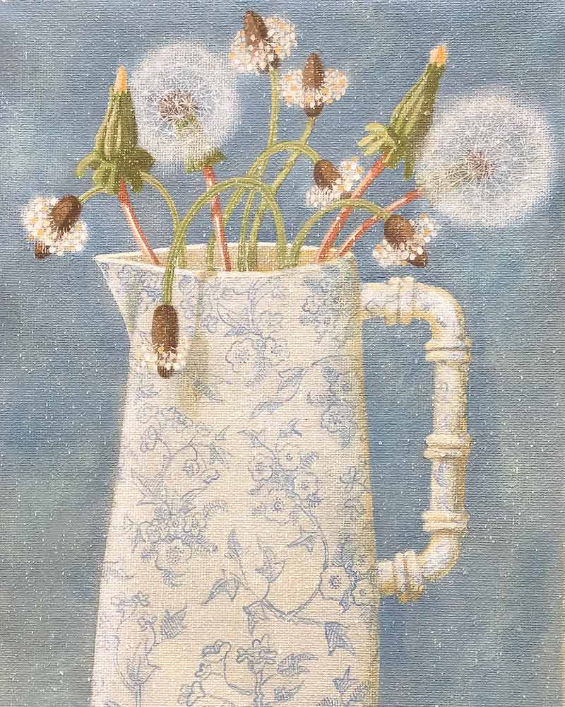 Victoria Webster Art at Norton Way Gallery. This beautiful acrylic painting is an original artwork by artist Victoria Webster. It depicts a jug full of wild flowers and seed heads.