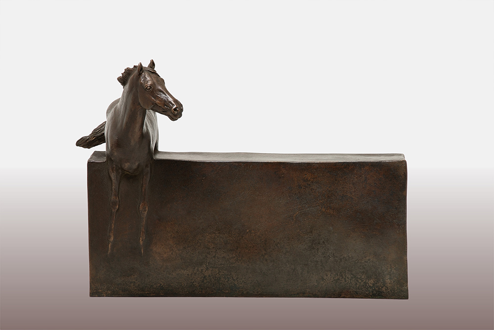 Susan Leyland at Norton Way Gallery. This foundry bronze sculpture is an original artwork by artist Susan Leyland. It depicts a beautiful Horse with its tail aloft.