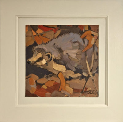 Andrew Haslen at Norton Way Gallery, Hertfordshire. This original artwork by British artist, Andrew Haslen is painted in oils. It depicts an inquisitive hedgehog in leaves.