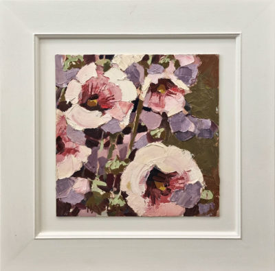 Andrew Haslen at Norton Way Gallery, Hertfordshire. This original artwork by British artist, Andrew Haslen is painted in oils. It depicts a Hollyhock flowers.