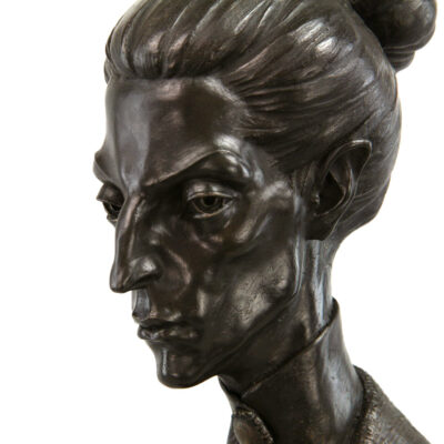 Andrzej Szymczyk bronze sculpture at Norton Way Gallery Hertfordshire. This beautiful African portrait, bronze sculpture is created in foundry bronze by artist Andrzej Szymczyk. It depicts an intriguing female headin a traditional bronze patina.