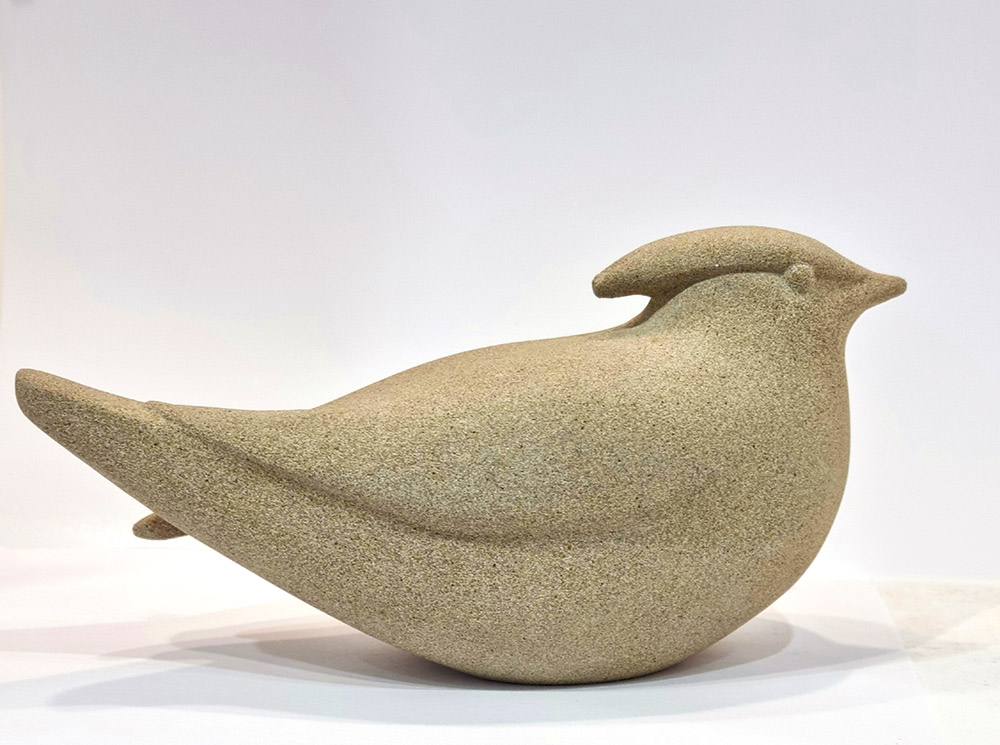 This stone carving is an original work of art by Jennifer Tetlow. As with all Jenifer Tetlow works of art it is original, elegant and beautiful. It depicts a Waxwing bird.