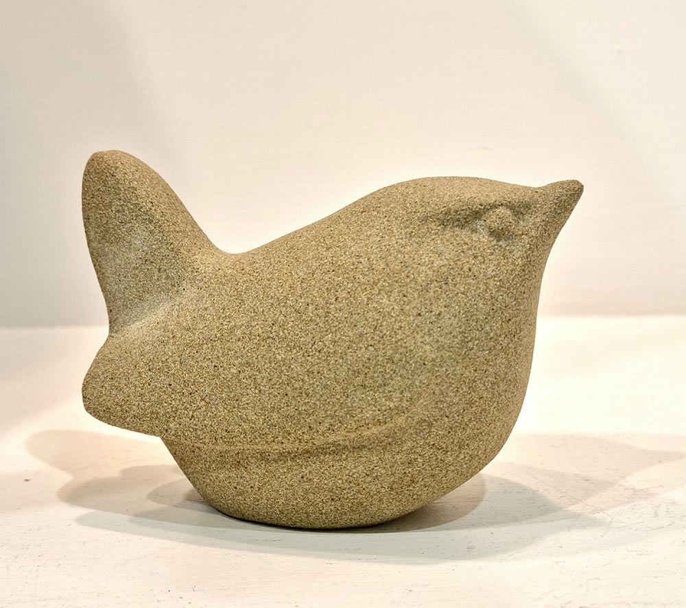 Jennifer Tetlow: This original stone carving by Jennifer Tetlow is an original work of art, it is original, elegant and beautiful. It depicts an elegant Wren bird. It is a Jennifer Tetlow original stone carving in York stone.