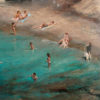 Beach is an Oil on Canvas painting by Michael Alford that shows bathers on a beach and cooling off in the sea on a hot sunny day.
