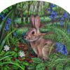 Collette Hoefkens at Norton Way Gallery, Hertfordshire. This original artwork by British artist, Collette Hoefkens, is an original watercolour. It depicts three sping rabbits in a wood with Bluebells.