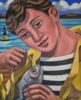 Liz Ridgway at Norton Way Gallery Hertfordshire. This beautiful, original oil painting by Liz Ridgway is an original work of art. It depicts a young fisher man removing a hook from the mouth of a fish.
