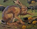 Andrew Haslen at Norton Way Gallery, Hertfordshire. This original artwork by British artist, Andrew Haslen is painted in oils. It depicts a hare grooming.
