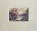 Miniature Watercolour from Rosalind Pierson. This beautiful original miniature watercolour from Rosalind Piersona depicts a fast flowing brook, in a winter scene.. Exhibited at Norton Way Gallery, Hertfordshire.