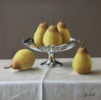A beautiful, original, oil painting of high quality from Anne Songhurst. It dipicts pears and silverware and is exhibited at Norton Way Gallery, Hertfordshire.