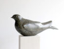 Jennifer Tetlow sculpture at Norton Way Gallery Hertfordshire. This beautiful stone carving, from Jennifer Tetlow is carved from Soapstone. It depicts a symbolic, beautiful Swallow at rest.