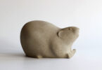 Jennifer Tetlow sculpture at Norton Way Gallery Hertfordshire. This beautiful stone carving, from Jennifer Tetlow is carved from Soapstone. It depicts a symbolic, cute Water Vole